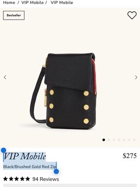 Hammitt VIP Mobile Black with Brushed Gold Studs and Red Zip